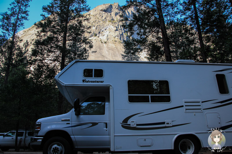 Früh am Morgen unser Stellplatz auf dem Upper Pines Campingplatz