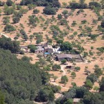 Blick auf einen Hof vom Puig de Sant Salvador