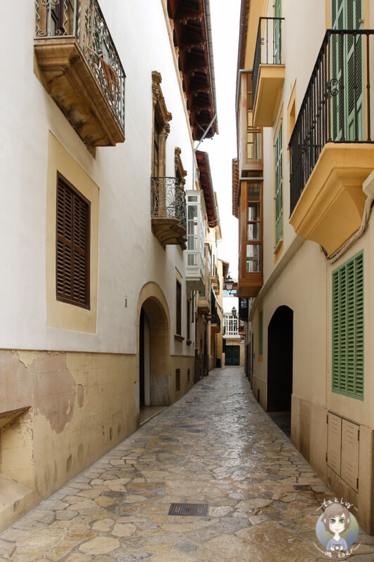 Eine schmale Gasse in der Nähe der Kathedrale von Palma
