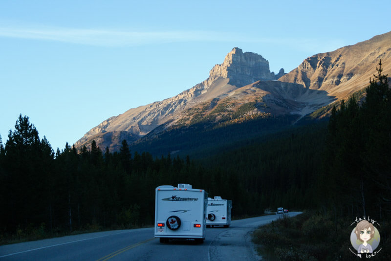 Fahrt über den Icefields Parkway am Abend