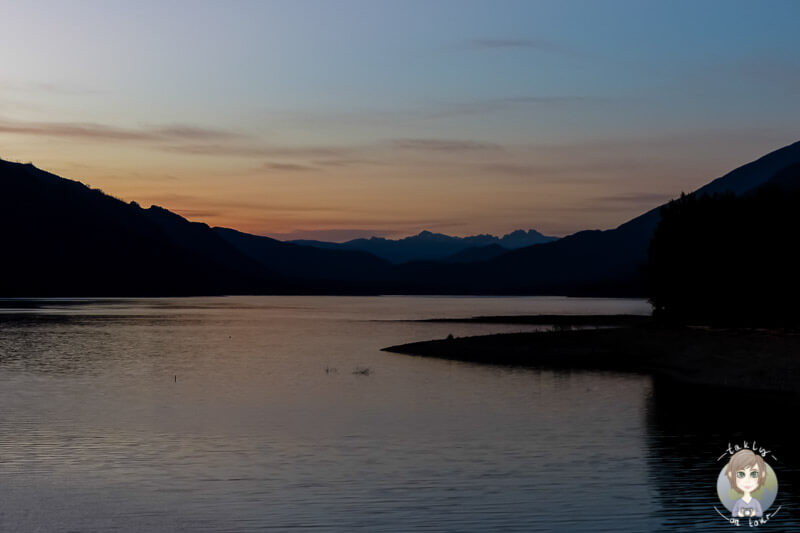 Sonnenuntergang in Needles, Upper Arrow Lake, BC, Kanada