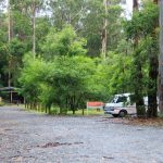 Schöne Stellplätze in der Thurra River Rastplatz am Princes Hwy in NSW, Australien