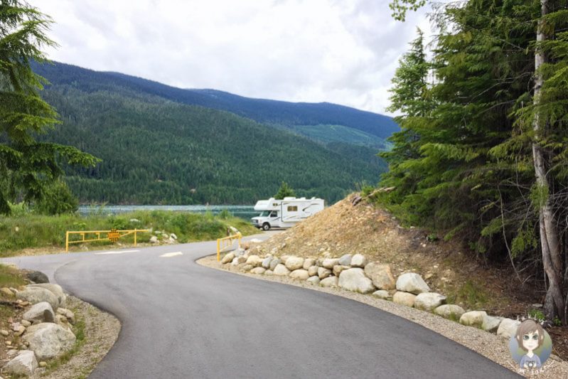 Anfahrt in den Martha Creek Provincial Park Campground, Hwy 23, BC, Kanada