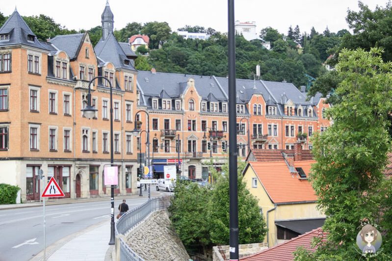 Orangefarbene Haeuser im Vorort von Dresden