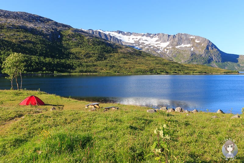 Ein Zelt an einem Fjord hier gilt das Jedermannsrecht in Norwegen