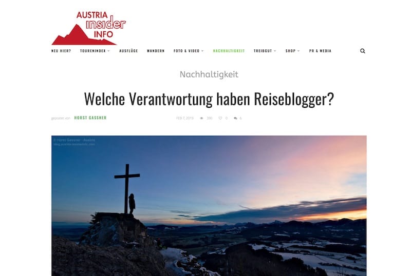 Screenshot von Austria Insider Info - Verantwortung als Reiseblogger