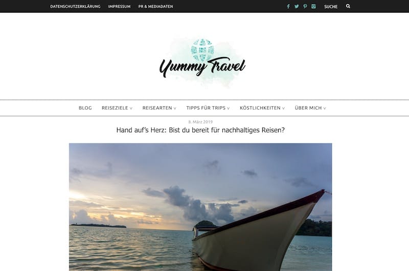 Beitrag auf Yummy Travel - Bist du bereit für nachhaltiges Reisen