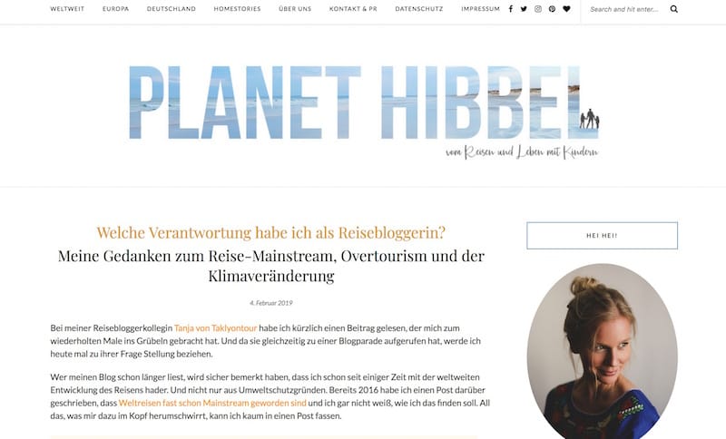 Screenshot von Planet Hibbel Verantwortung als Reisebloggerin