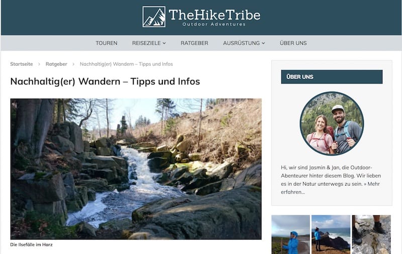 Screenshot von The hike tribe Nachhaltig Wandern