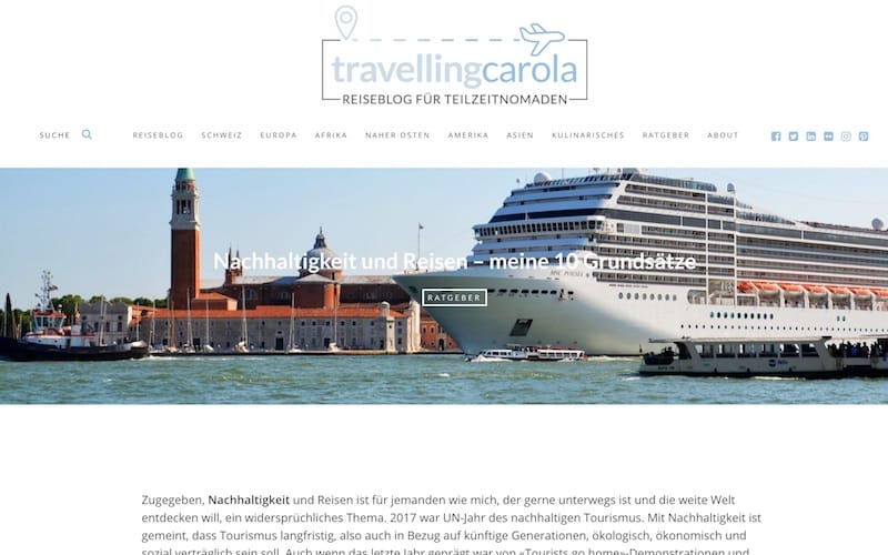 Screenshot von Travelling Carola - Nachhaltigkeite und reisen