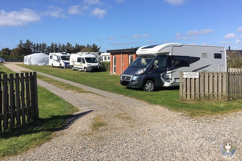 Stellplätze für Wohnmobile auf dem Sondervig Camping in Dänemark