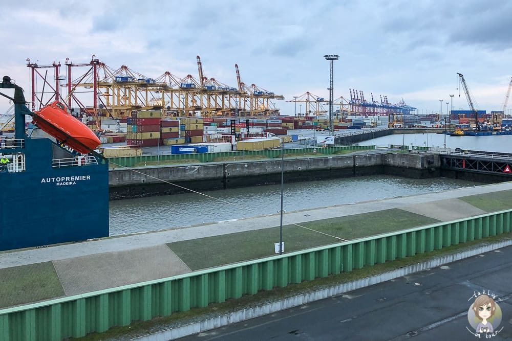 Container und Kräne von der Aussichtsplattform in Bremerhaven
